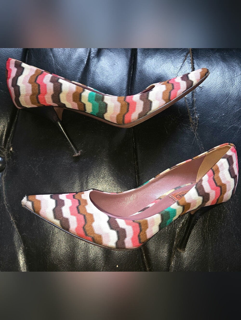 Authentic Missoni Multi-Color Knit Pointy Toe Stilettos In EU37